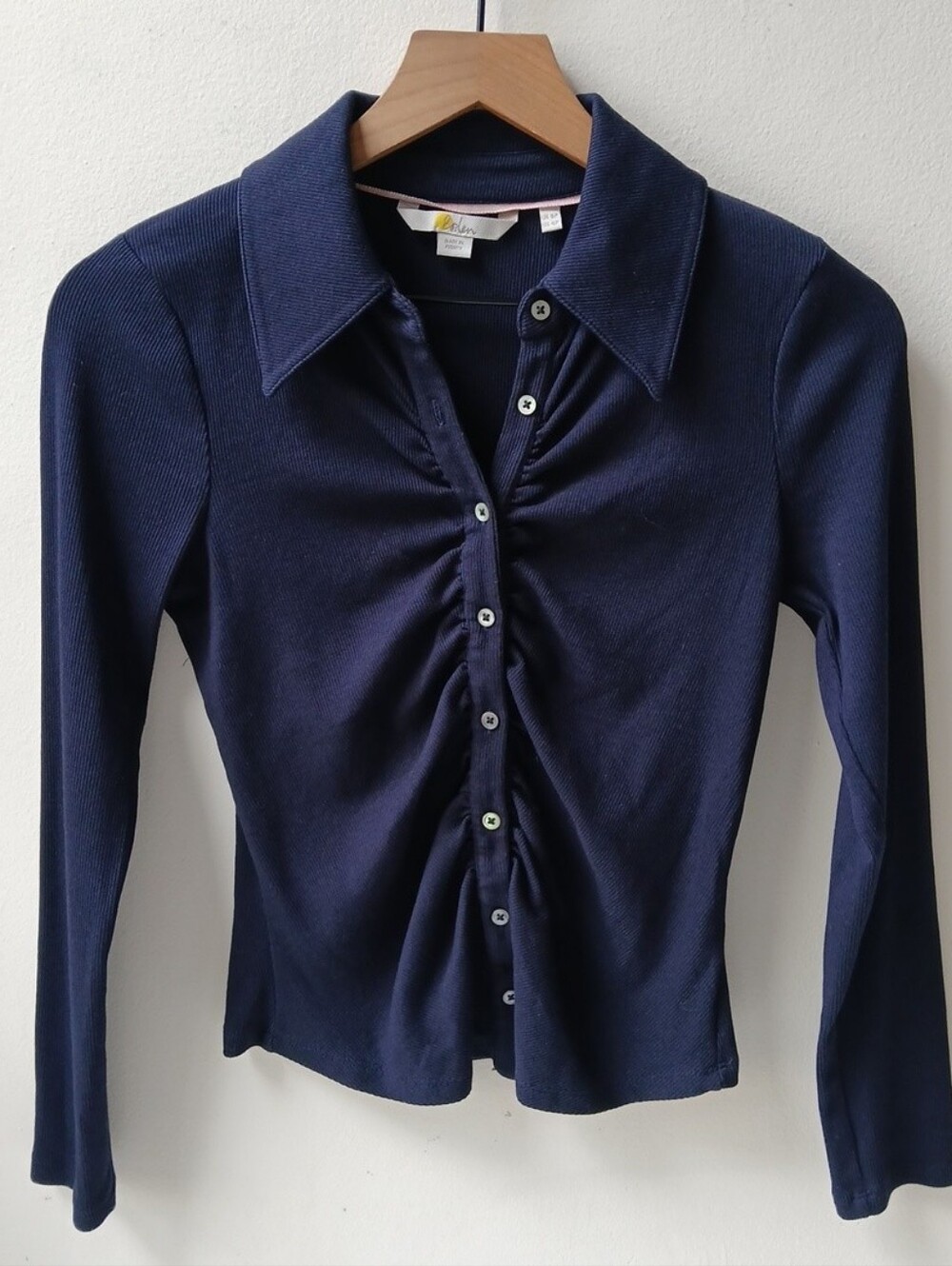 Boden Knit Button Front Shirt Navy Blue Women's 4 Petite